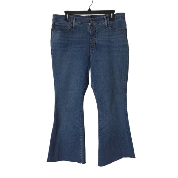 J. Crew Denim - J Crew Flare Crop Button Fly Jeans Women Size 31 Medium Wash Denim